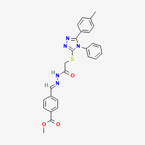 molecular formula C26H23N5O3S B11996615 Methyl 4-{(E)-[({[5-(4-methylphenyl)-4-phenyl-4H-1,2,4-triazol-3-YL]sulfanyl}acetyl)hydrazono]methyl}benzoate 
