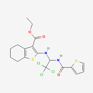 molecular formula C18H19Cl3N2O3S2 B11996626 Ethyl 2-({2,2,2-trichloro-1-[(2-thienylcarbonyl)amino]ethyl}amino)-4,5,6,7-tetrahydro-1-benzothiophene-3-carboxylate 