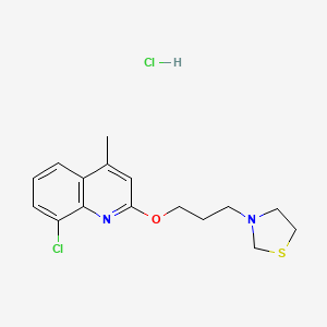 molecular formula C16H20Cl2N2OS B11996923 Quinoline, 8-chloro-4-methyl-2-((3-thiazolidinyl)propoxy)-, monohydrochloride CAS No. 41288-11-3