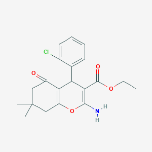molecular formula C20H22ClNO4 B11997242 ethyl 2-amino-4-(2-chlorophenyl)-7,7-dimethyl-5-oxo-5,6,7,8-tetrahydro-4H-chromene-3-carboxylate 