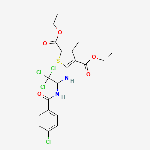 molecular formula C20H20Cl4N2O5S B11997527 Diethyl 3-methyl-5-({2,2,2-trichloro-1-[(4-chlorobenzoyl)amino]ethyl}amino)-2,4-thiophenedicarboxylate 