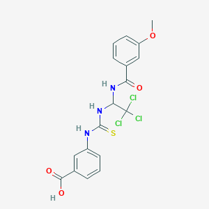 molecular formula C18H16Cl3N3O4S B11998068 3-(3-(2,2,2-Trichloro-1-(3-methoxy-benzoylamino)-ethyl)-thioureido)-benzoic acid 