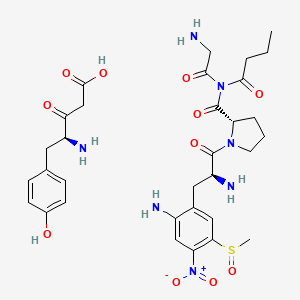molecular formula C32H43N7O11S B1199807 4-Amino-5-(4-hydroxyphenyl)-3-oxopentanoic acid--2-amino-5-(methanesulfinyl)-4-nitrophenylalanyl-N-(aminoacetyl)-N-butanoylprolinamide (1/1) 