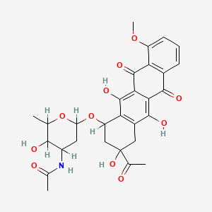 molecular formula C29H31NO11 B1199880 N-[6-[(3-acetyl-3,5,12-trihydroxy-10-methoxy-6,11-dioxo-2,4-dihydro-1H-tetracen-1-yl)oxy]-3-hydroxy-2-methyloxan-4-yl]acetamide CAS No. 32385-10-7