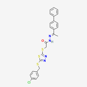 molecular formula C25H21ClN4OS3 B11998872 N'-[(1E)-1-(biphenyl-4-yl)ethylidene]-2-({5-[(4-chlorobenzyl)sulfanyl]-1,3,4-thiadiazol-2-yl}sulfanyl)acetohydrazide 
