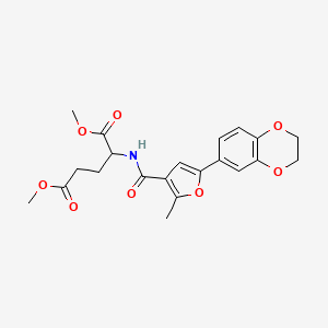 molecular formula C21H23NO8 B1199904 2-[[[5-(2,3-Dihydro-1,4-benzodioxin-6-yl)-2-methyl-3-furanyl]-oxomethyl]amino]pentanedioic acid dimethyl ester 