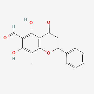 molecular formula C17H14O5 B1199916 2H-1-Benzopyran-6-carboxaldehyde, 3,4-dihydro-5,7-dihydroxy-8-methyl-4-oxo-2-phenyl- 