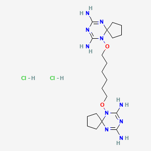 molecular formula C20H38Cl2N10O2 B1199920 6,8,10-Triazaspiro(4.5)deca-6,8-diene-7,9-diamine, 10,10'-(1,6-hexanediylbis(oxy))bis-, dihydrochloride CAS No. 172280-69-2