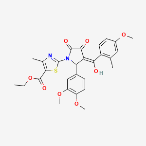 molecular formula C28H28N2O8S B11999343 ethyl 2-{(3E)-2-(3,4-dimethoxyphenyl)-3-[hydroxy(4-methoxy-2-methylphenyl)methylidene]-4,5-dioxopyrrolidin-1-yl}-4-methyl-1,3-thiazole-5-carboxylate 