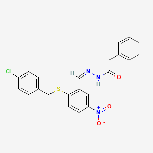 molecular formula C22H18ClN3O3S B11999750 N'-((2-((4-Chlorobenzyl)sulfanyl)-5-nitrophenyl)methylene)-2-phenylacetohydrazide 