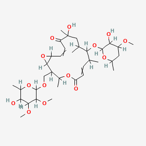 molecular formula C35H56O14 B1199980 12-Hydroxy-2-[(5-hydroxy-3,4-dimethoxy-6-methyloxan-2-yl)oxymethyl]-9-(3-hydroxy-4-methoxy-6-methyloxan-2-yl)oxy-3,8,10,12-tetramethyl-4,17-dioxabicyclo[14.1.0]heptadeca-6,14-diene-5,13-dione 