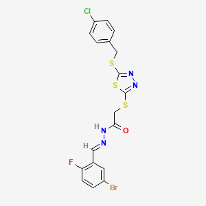 molecular formula C18H13BrClFN4OS3 B11999922 N'-[(E)-(5-bromo-2-fluorophenyl)methylidene]-2-({5-[(4-chlorobenzyl)sulfanyl]-1,3,4-thiadiazol-2-yl}sulfanyl)acetohydrazide 