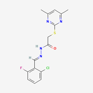 molecular formula C15H14ClFN4OS B12000002 N'-[(E)-(2-chloro-6-fluorophenyl)methylidene]-2-[(4,6-dimethyl-2-pyrimidinyl)thio]acetohydrazide 