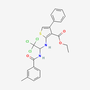 molecular formula C23H21Cl3N2O3S B12000108 Ethyl 4-phenyl-2-({2,2,2-trichloro-1-[(3-methylbenzoyl)amino]ethyl}amino)-3-thiophenecarboxylate 