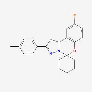 molecular formula C22H23BrN2O B12000183 9-Bromo-2-P-tolyl-1,10B-dihydrospiro[benzo[E]pyrazolo[1,5-C][1,3]oxazine-5,1'-cyclohexane] 