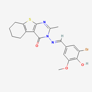 molecular formula C19H18BrN3O3S B12000259 3-{[(E)-(3-bromo-4-hydroxy-5-methoxyphenyl)methylidene]amino}-2-methyl-5,6,7,8-tetrahydro[1]benzothieno[2,3-d]pyrimidin-4(3H)-one 