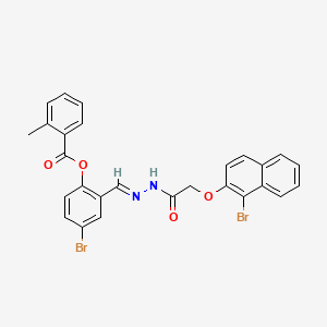molecular formula C27H20Br2N2O4 B12000274 4-BR-2-(2-(((1-BR-2-Naphthyl)oxy)acetyl)carbohydrazonoyl)phenyl 2-methylbenzoate CAS No. 765311-38-4