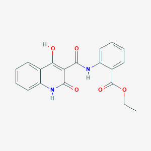 molecular formula C19H16N2O5 B12000287 Ethyl 2-{[(4-hydroxy-2-oxo-1,2-dihydro-3-quinolinyl)carbonyl]amino}benzoate 