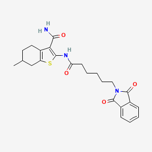 molecular formula C24H27N3O4S B12000375 2-{[6-(1,3-dioxo-1,3-dihydro-2H-isoindol-2-yl)hexanoyl]amino}-6-methyl-4,5,6,7-tetrahydro-1-benzothiophene-3-carboxamide 