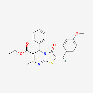 molecular formula C24H22N2O4S B12000474 Ethyl (2E)-2-(4-methoxybenzylidene)-7-methyl-3-oxo-5-phenyl-2,3-dihydro-5H-[1,3]thiazolo[3,2-A]pyrimidine-6-carboxylate 