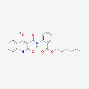 molecular formula C24H26N2O5 B12000477 Hexyl 2-{[(4-hydroxy-1-methyl-2-oxo-1,2-dihydro-3-quinolinyl)carbonyl]amino}benzoate 