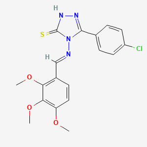 molecular formula C18H17ClN4O3S B12000598 5-(4-Chlorophenyl)-4-{[(E)-(2,3,4-trimethoxyphenyl)methylidene]amino}-4H-1,2,4-triazol-3-YL hydrosulfide 