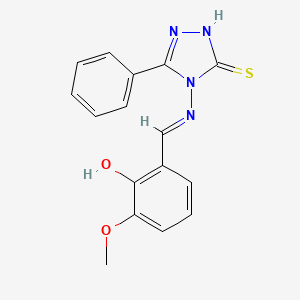 molecular formula C16H14N4O2S B12000736 2-methoxy-6-{[(3-phenyl-5-sulfanyl-4H-1,2,4-triazol-4-yl)imino]methyl}phenol 