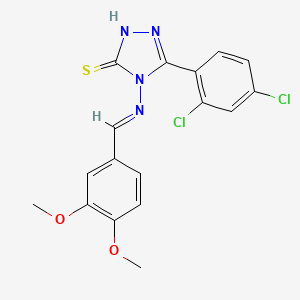molecular formula C17H14Cl2N4O2S B12000843 5-(2,4-dichlorophenyl)-4-{[(E)-(3,4-dimethoxyphenyl)methylidene]amino}-4H-1,2,4-triazol-3-yl hydrosulfide 
