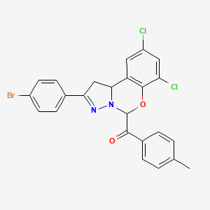 molecular formula C24H17BrCl2N2O2 B12001580 [2-(4-Bromophenyl)-7,9-dichloro-1,10b-dihydropyrazolo[1,5-c][1,3]benzoxazin-5-yl](4-methylphenyl)methanone 
