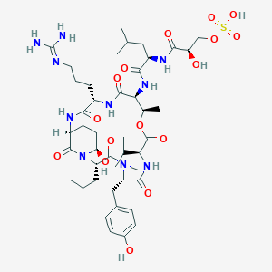 [(2R)-3-[[(2R)-1-[[(2S,5S,8S,11R,12S,15S,18S,21R)-15-[3-(diaminomethylideneamino)propyl]-21-hydroxy-5-[(4-hydroxyphenyl)methyl]-4,11-dimethyl-2-(2-methylpropyl)-3,6,9,13,16,22-hexaoxo-8-propan-2-yl-10-oxa-1,4,7,14,17-pentazabicyclo[16.3.1]docosan-12-yl]amino]-4-methyl-1-oxopentan-2-yl]amino]-2-hydroxy-3-oxopropyl] hydrogen sulfate