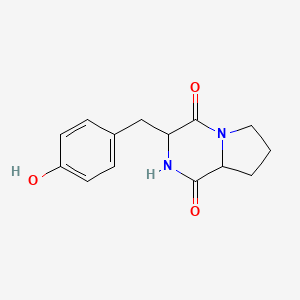 B1200176 3-[(4-Hydroxyphenyl)methyl]-2,3,6,7,8,8a-hexahydropyrrolo[1,2-a]pyrazine-1,4-dione CAS No. 5654-84-2