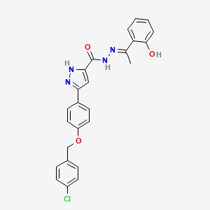 molecular formula C25H21ClN4O3 B12002116 3-{4-[(4-chlorobenzyl)oxy]phenyl}-N'-[(1E)-1-(2-hydroxyphenyl)ethylidene]-1H-pyrazole-5-carbohydrazide 