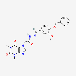 molecular formula C24H24N6O5 B12002126 N'-{(E)-[4-(benzyloxy)-3-methoxyphenyl]methylidene}-2-(1,3-dimethyl-2,6-dioxo-1,2,3,6-tetrahydro-7H-purin-7-yl)acetohydrazide 