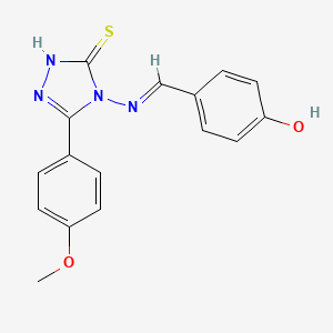 molecular formula C16H14N4O2S B12002137 4-((E)-{[3-mercapto-5-(4-methoxyphenyl)-4H-1,2,4-triazol-4-yl]imino}methyl)phenol 