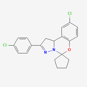 molecular formula C20H18Cl2N2O B12002171 2-chloro-9-(4-chlorophenyl)spiro[10aH-benzo[e]2-pyrazolino[1,5-c]1,3-oxazine-6,1'-cyclopentane] 