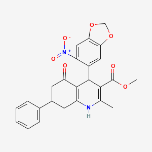 molecular formula C25H22N2O7 B12002209 Methyl 2-methyl-4-(6-nitro-1,3-benzodioxol-5-YL)-5-oxo-7-phenyl-1,4,5,6,7,8-hexahydro-3-quinolinecarboxylate 