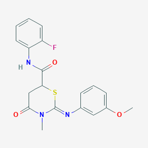 molecular formula C19H18FN3O3S B1200223 N-(2-fluorophenyl)-2-(3-methoxyphenyl)imino-3-methyl-4-oxo-1,3-thiazinane-6-carboxamide 