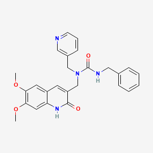 molecular formula C26H26N4O4 B1200225 1-[(6,7-dimethoxy-2-oxo-1H-quinolin-3-yl)methyl]-3-(phenylmethyl)-1-(3-pyridinylmethyl)urea 