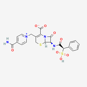 molecular formula C22H20N4O8S2 B1200230 (1R)-2-[[(6R,7R)-3-[(4-carbamoylpyridin-1-ium-1-yl)methyl]-2-carboxy-8-oxo-5-thia-1-azabicyclo[4.2.0]oct-2-en-7-yl]amino]-2-oxo-1-phenylethanesulfonate CAS No. 62587-73-9
