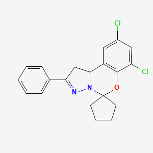 molecular formula C20H18Cl2N2O B12002703 7,9-Dichloro-2-phenyl-1,10B-dihydrospiro[benzo[E]pyrazolo[1,5-C][1,3]oxazine-5,1'-cyclopentane] 