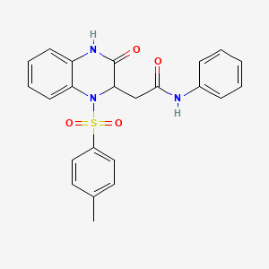 molecular formula C23H21N3O4S B1200291 2-[3-Oxo-1-(toluene-4-sulfonyl)-1,2,3,4-tetrahydro-quinoxalin-2-yl]-N-phenyl-acetamide 