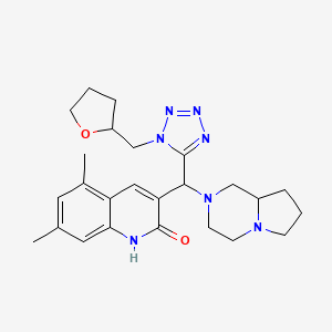 molecular formula C25H33N7O2 B1200293 3-[3,4,6,7,8,8a-hexahydro-1H-pyrrolo[1,2-a]pyrazin-2-yl-[1-(2-oxolanylmethyl)-5-tetrazolyl]methyl]-5,7-dimethyl-1H-quinolin-2-one 