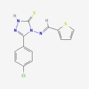 molecular formula C13H9ClN4S2 B12003121 5-(4-chlorophenyl)-4-{[(E)-2-thienylmethylidene]amino}-4H-1,2,4-triazol-3-yl hydrosulfide 