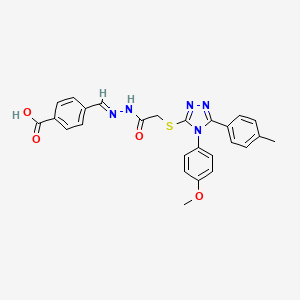 molecular formula C26H23N5O4S B12003195 4-{(E)-[({[4-(4-methoxyphenyl)-5-(4-methylphenyl)-4H-1,2,4-triazol-3-yl]thio}acetyl)hydrazono]methyl}benzoic acid 