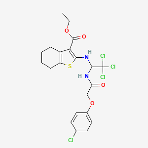 molecular formula C21H22Cl4N2O4S B12003224 Ethyl 2-[(2,2,2-trichloro-1-{[(4-chlorophenoxy)acetyl]amino}ethyl)amino]-4,5,6,7-tetrahydro-1-benzothiophene-3-carboxylate 
