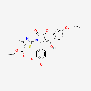 molecular formula C30H32N2O8S B12003247 Ethyl 2-(3-(4-butoxybenzoyl)-2-(3,4-dimethoxyphenyl)-4-hydroxy-5-oxo-2,5-dihydro-1H-pyrrol-1-YL)-4-methyl-1,3-thiazole-5-carboxylate CAS No. 609793-26-2