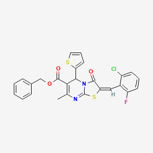 molecular formula C26H18ClFN2O3S2 B12003372 Benzyl 2-(2-chloro-6-fluorobenzylidene)-7-methyl-3-oxo-5-(thiophen-2-yl)-3,5-dihydro-2H-thiazolo[3,2-a]pyrimidine-6-carboxylate CAS No. 617697-06-0