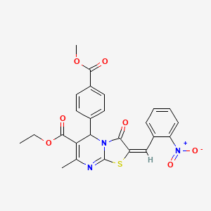 molecular formula C25H21N3O7S B12003933 ethyl (2E)-5-[4-(methoxycarbonyl)phenyl]-7-methyl-2-(2-nitrobenzylidene)-3-oxo-2,3-dihydro-5H-[1,3]thiazolo[3,2-a]pyrimidine-6-carboxylate CAS No. 609795-94-0