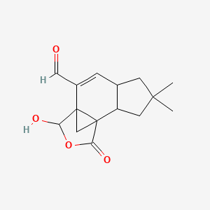 molecular formula C15H18O4 B1200403 10-Hydroxy-4,4-dimethyl-12-oxo-11-oxatetracyclo[7.3.1.01,9.02,6]tridec-7-ene-8-carbaldehyde 