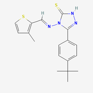 molecular formula C18H20N4S2 B12004113 5-(4-tert-butylphenyl)-4-{[(E)-(3-methyl-2-thienyl)methylidene]amino}-4H-1,2,4-triazol-3-yl hydrosulfide 